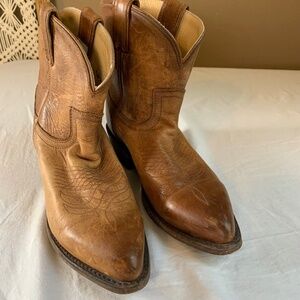 Frye Brown Leather Western Ankle Boots